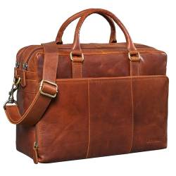 STILORD 'Isaac' Leder Businesstasche Vintage Umhängetasche 13,3 Zoll Laptoptasche Bürotasche Aktentasche Lehrertasche Ledertasche Damen Herren Echt Leder, Farbe:maraska - braun von STILORD