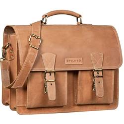 STILORD 'Jeffrey' Lehrertasche Aktentasche Leder Große Vintage Ledertasche zum Umhängen 15.6 Zoll Laptop Tasche für Schule Uni Business Trolley Aufsteckbar, Farbe:princeton - braun von STILORD