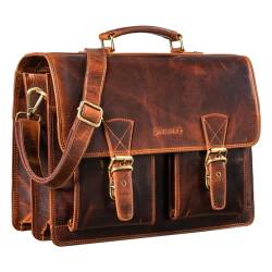 STILORD 'Jeffrey' Lehrertasche Aktentasche Leder Große Vintage Ledertasche zum Umhängen 15.6 Zoll Laptop Tasche für Schule Uni Business Trolley Aufsteckbar, Farbe:kara - cognac von STILORD