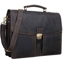 STILORD 'Julian' Aktentasche Leder Elegant Klassische Businesstasche mit Schloss groß aufsteckbar Bürotasche echtes Leder vom Rind, Farbe:dunkel - braun von STILORD