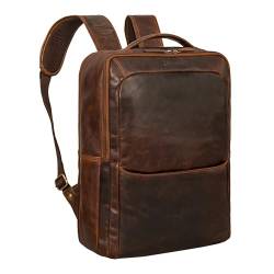 STILORD 'Kalle' Großer Lederrucksack 15,6 Zoll Vintage Business Rucksack mit Laptopfach Büro Tagesrucksack Schmal Unirucksack Echtleder Schulrucksack, Farbe:florida - braun von STILORD