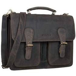 STILORD 'Karl' Aktentasche Herren Lehrertasche Bürotasche Laptoptasche Umhängetasche XL Businesstasche Vintage groß aus echtem Leder, Farbe:dunkel - braun von STILORD