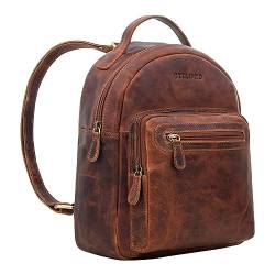 STILORD 'Kima' Kleiner Rucksack Damen Vintage Leder Cityrucksack Frau Rucksackhandtasche Mini Tagesrucksack Daypack Damenrucksack Echtleder, Farbe:prestige - braun von STILORD