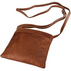 STILORD 'Lana' kleine Umhängetasche Damen 16 x 18 x 2 cm Ausgehtasche Schultertasche Handtasche echtes Büffel Leder Vintage Design Größe S, Farbe:cognac - braun von STILORD