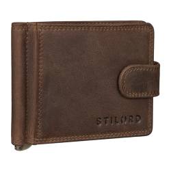 STILORD 'Lino' Leder Geldbörse mit Geldklammer und Münzfach Kleines Herren Portemonnaie mit Druckknopf Vintage Brieftasche Slim Wallet mit RFID Schutz, Farbe:mittel - braun von STILORD