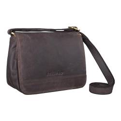 STILORD 'Malou' Elegante Leder Handtasche Damen Umhängetasche Breit Vintage Ledertasche zum Ausgehen Klassische Abendtasche Frauen Echtleder, Farbe:dunkel - braun von STILORD