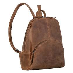 STILORD 'Margot' Daypack Damen Leder Klein Vintage Rucksack für Frauen Anti-Diebstahl Rucksackhandtasche für Städtetrips Tagesrucksack Echtleder, Farbe:tarragona - braun von STILORD