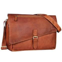 STILORD 'Merlin' Vintage Leder Umhängetasche Damen Herren klassische Aktentasche für Arbeit Büro große Unitasche mit 15.6 Zoll Laptopfach echtes Leder, Farbe:cognac - braun von STILORD