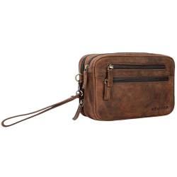 STILORD 'Nero' Handgelenktasche Herren Leder mit Doppelkammer Vintage Handtasche für 8,4 Zoll Tablets ideal für Reisen Festival Herrenhandtasche echtes Leder, Farbe:Sepia - braun von STILORD