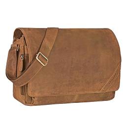 STILORD 'Nick' Umhängetasche Leder Herren Damen Unitasche 15.6 Zoll Laptoptasche Aktentasche Bürotasche Vintage Büffel-Leder, Farbe:Dijon - braun von STILORD