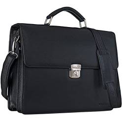 STILORD 'Robert' Aktentasche Businesstasche 15,6 Zoll Laptopfach passend für große DIN A4 Ordner mit Schloss Rinds Leder, Farbe:schwarz von STILORD