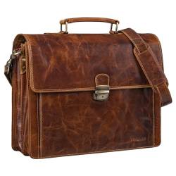 STILORD 'Stanley' Aktentasche Herren Leder mit Schloss für 17 Zoll Laptop Business Tasche Echtleder Vintage Laptoptasche Groß Umhängetasche XL, Farbe:cannes - braun von STILORD