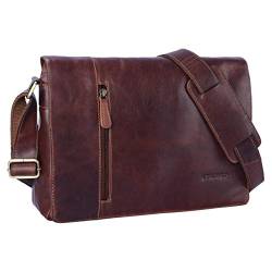 STILORD 'Till' Leder Umhängetasche 13 Zoll große Vintage Schultertasche für Herren Damen Laptoptasche DIN A4 Unitasche Bürotasche aus echtem Leder, Farbe:Cognac - Dunkelbraun von STILORD