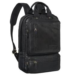 STILORD 'Trinity' Vintage Rucksack Leder Laptop-Rucksack 15,6 Zoll | Rucksackhandtasche groß mit Henkel für Damen und Herren aus Echtleder, Farbe:schwarz von STILORD