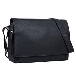 STILORD Vintage Umhängetasche aus Leder schwarz - 15 Zoll Laptoptasche für Büro, Uni, Office, Schule - DIN A4 Schultertasche 'Tom' von STILORD