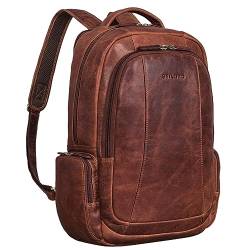 STILORD 'Waldo' Vintage Leder Arbeitsrucksack Damen und Herren Rucksack mit vielen Fächern Retro Business Rucksack mit Laptopfach Echtleder, Farbe:Kara - Cognac von STILORD