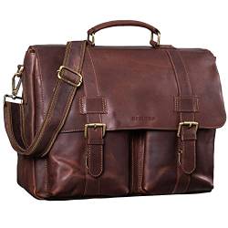 STILORD 'Zeus' Große Leder Aktentasche Vintage Lehrertasche Businesstasche 15,6 Zoll Laptoptasche XL Umhängetasche Herren Damen Echtleder aufsteckbar, Farbe:Cognac - Dunkelbraun von STILORD