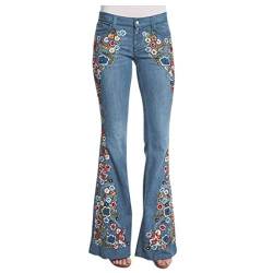 STKOOBQ Hosen für Damen, Jeans, Stickerei, Jeans, Denim, Taille, ausgestellte Hose, Unterseite, Glocke, Destoryed Button Pants, hellblau, M von STKOOBQ