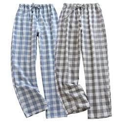 STMAHER 2er Pack Herren Baumwolle Pyjamahose Schlafanzughose Lang Pyjamahose Herren Karierte Nachtwäsche BH L von STMAHER