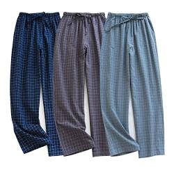 STMAHER 3er Pack Herren Baumwolle Pyjamahose Schlafanzughose Lang Pyjamahose Herren Karierte Nachtwäsche B XL von STMAHER