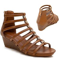 STMAHER Gladiator-Sandalen für Damen, Silber, Keilriemen, Sandale, leger, Sommer, Strand, braun, 36 von STMAHER