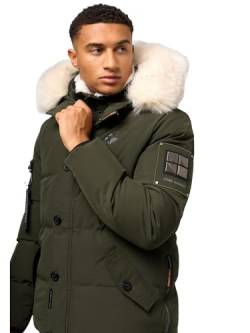 STONE HARBOUR Herren Winterjacke Parka mit Abnehmbarer Kunstfellkapuze Halvaar Olive mit weißem Fell Gr. 3XL von STONE HARBOUR