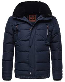 STONE HARBOUR Herren Winterjacke mit Kapuze Fellkragen Steppjacke B743 [B743-Witaa-Navy-Gr.3XL] von STONE HARBOUR