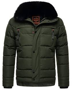 STONE HARBOUR Herren Winterjacke mit Kapuze Fellkragen Steppjacke B743 [B743-Witaa-Olive-Gr.L] von STONE HARBOUR