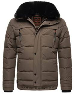 STONE HARBOUR Herren Winterjacke mit Kapuze Fellkragen Steppjacke B743 [B743-Witaa-Stein-Braun-Gr.L] von STONE HARBOUR