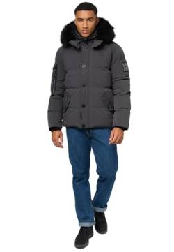 STONE HARBOUR Herren Winterjacke mit Kapuze Winter Fellkragen Steppjacke B734 [B734 - Anthrazit - Kunstfell Schwarz - Größe L - Gr. L] von STONE HARBOUR