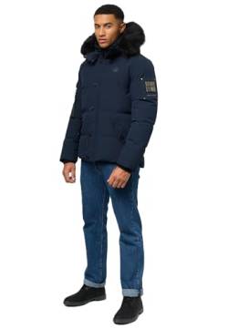 STONE HARBOUR Herren Winterjacke mit Kapuze Winter Fellkragen Steppjacke B734 [B734 - Navy - Kunstfell Schwarz - Größe XL - Gr. XL] von STONE HARBOUR