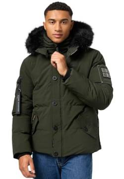 STONE HARBOUR Herren Winterjacke mit Kapuze Winter Fellkragen Steppjacke B734 [B734 - Olive - Kunstfell Schwarz - Größe L - Gr. L] von STONE HARBOUR