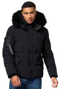 STONE HARBOUR Herren Winterjacke mit Kapuze Winter Fellkragen Steppjacke B734 [B734 - Schwarz - Kunstfell Schwarz - Größe XXL - Gr. 2XL] von STONE HARBOUR