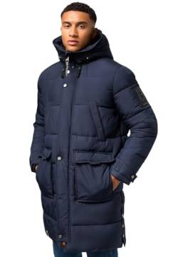 STONE HARBOUR Herren Wintermantel warm Winterjacke lang Steppmantel mit Kapuze B744 [B744-Bevii-Navy-Gr.L] von STONE HARBOUR