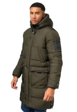 STONE HARBOUR Herren Wintermantel warm Winterjacke lang Steppmantel mit Kapuze B744 [B744-Bevii-Olive-Gr.3XL] von STONE HARBOUR