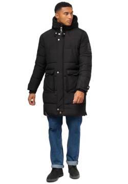 STONE HARBOUR Herren Wintermantel warm Winterjacke lang Steppmantel mit Kapuze B744 [B744-Bevii-Schwarz-Gr.3XL] von STONE HARBOUR