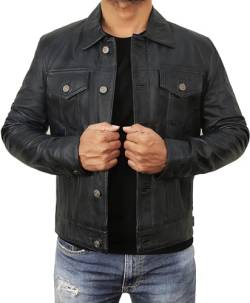 STOREJEES Vintage Style Trucker Jacke Herren - Klassische Mode Motorrad Lederjacke für Herren, Trukcer Jacke - Schwarz, X-Large von STOREJEES