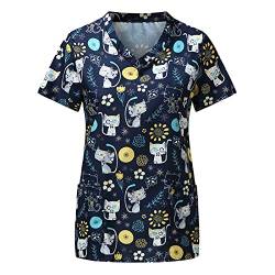 STPT Kasack Damen Pflege Motiv mit Motiv Weihnachten T-Shirt Schlupfkasack mit Taschen Kurzarm V-Ausschnitt Schlupfhemd Berufskleidung Krankenpfleger Uniformen Nurse, XXL, Multicolor_03 von STPT