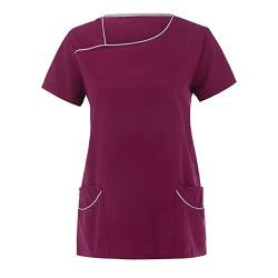 STPT Schlupfhemd Bluse Kurzarm V-Ausschnitt Kasack Damen Pflege Liebe Motiv Einfarbig Uniform Berufsbekleidung Krankenschwester Kleidung Damen Pflege Kasack GroßE GrößEn Uniformen, XL von STPT