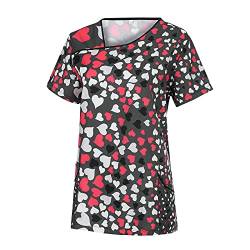 STPT Schlupfhemd Bluse Kurzarm V-Neck Kasack Damen Pflege mit Karikatur Motiv und Taschen Uniform Berufsbekleidung Krankenschwester Kleidung Schlupfkasack Uniformen, XXL von STPT