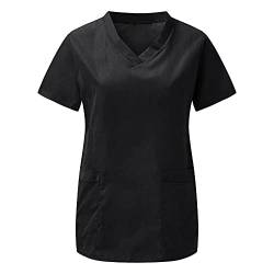 STPT Schlupfkasack Unisex - Damen Pflege Kasacks V-Ausschnitt Schlupfhemd mit Katze Motive Bedruckt - Katzemuster Kurzarm T-Shirt Tops - Arbeitskleidung Kleidung mit Taschen Berufsbekleidung von STPT