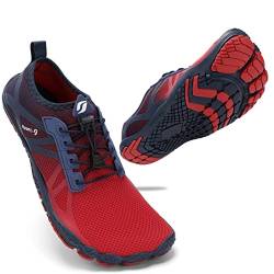 STQ Badeschuhe Herren Wasserschuhe Schnell Trocknend Barfusschuhe Leicht Traillaufschuhe Outdoor Fitnessschuhe Beach Schwimmschuhe Atmungsaktiv Auqaschuhe Marineblau Rot 44 EU von STQ