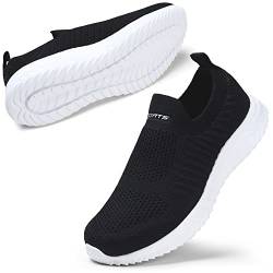 STQ Damen Bequen Slip on Wanderschuhe Fashion Bequeme Komfort Laufschuhe Atmungsaktive Outdoor Fitness Sneakers Schwarz Weiß 38 EU von STQ