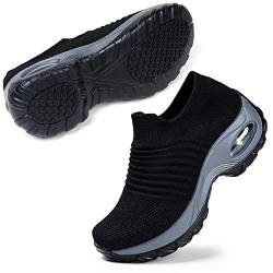 STQ Damen Schuhe Slip On Sneakers Freizeit Atmungsaktive Fitness Turnschuhe Plattform Air Leichte Outdoor Walking Schuhe(Schwarz36) von STQ