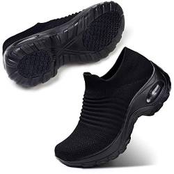 STQ Damen Schuhe Slip On Sneakers Freizeit Atmungsaktive Fitness Turnschuhe Plattform Air Leichte Outdoor Walking Sportschuhe Schuhe(All Schwarz40) von STQ