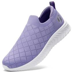 STQ Damens Schuhe Slip on Sneakers Memory Foam Schlupfschuhe Mesh Bequeme Turnschuhe Wanderschuhe Lila 39 EU von STQ