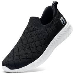 STQ Damens Sneakers Slip on Walkingschuhe Komfort Leichte Turnschuhe Bequeme Trainer Sportschuhe Schwarz Weiß 38 EU von STQ