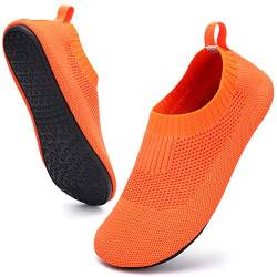 STQ Hasusschuhe Damen Snearkers Rutschfest Pantoffeln Bequem Atmungsaktiv Hüttenschuhe Slip on Sandalen Orange 40/41 von STQ