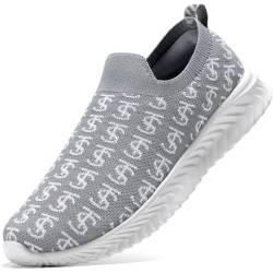STQ Sneakers Damen Memory Foam Slip on Laufschuhe Bequeme Atmungsaktiv Walkingschuhe Stein Grau 36 EU von STQ