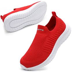 STQ Womens Trainer Damen Slip auf Bequeme Memory Foam Schuhe Causal Mode Fitness Outdoor Sneakers Rot 41 EU von STQ